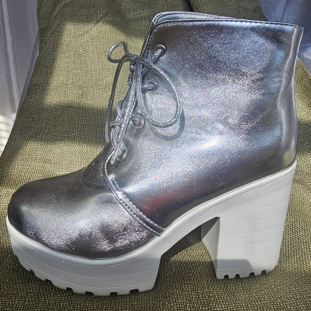 Silver Platform Rave Ankle Boots
